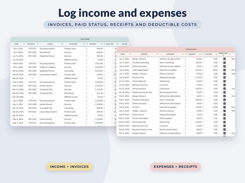 Small Business Bookkeeping Spreadsheet Google Sheets, Profit and Loss, Income Expense Tracker, Tax Estimate image 4