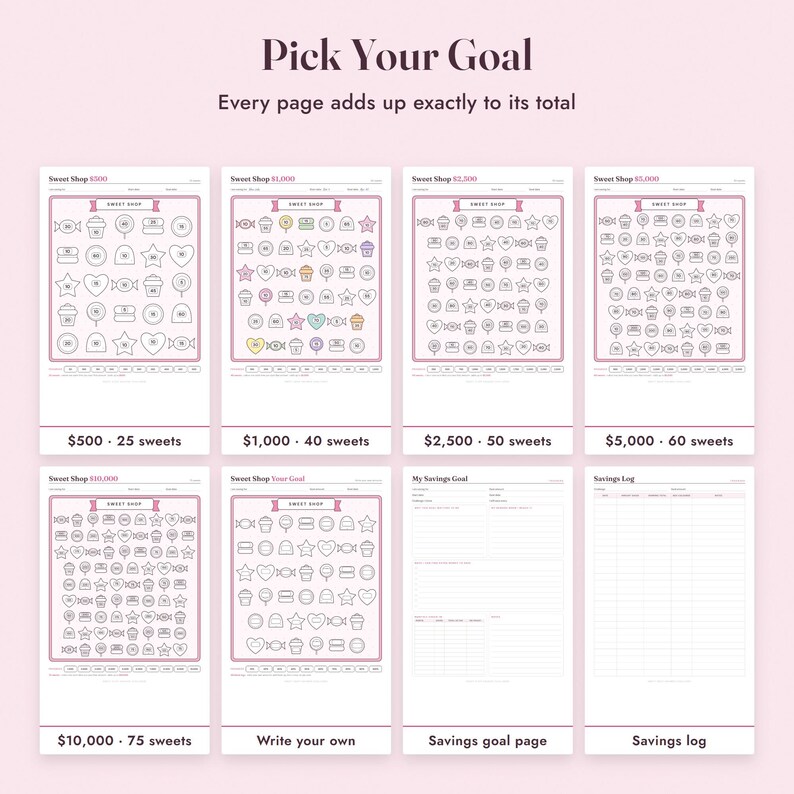 Savings Challenge Printable, Sweet Shop Candy Color In Tracker, 500 to 10000, Letter A4 image 3