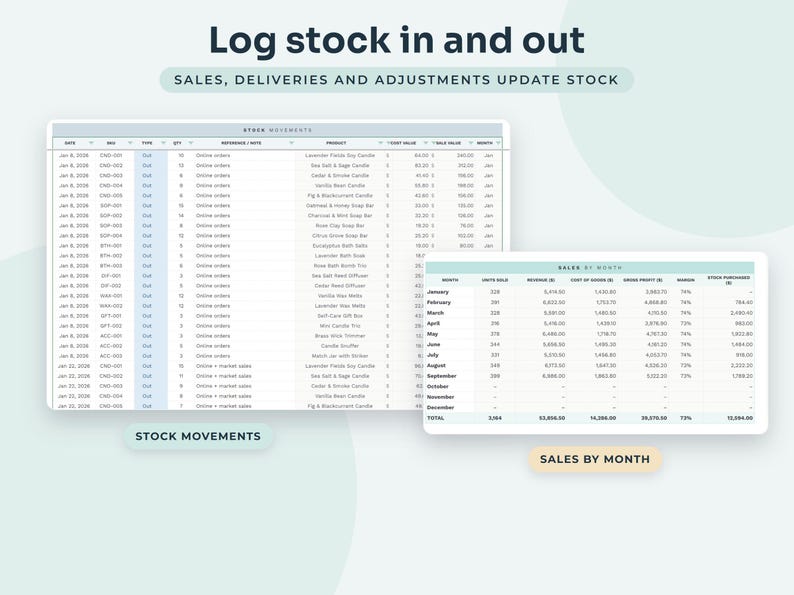Inventory Tracker Google Sheets, Stock Management Spreadsheet with Reorder Alerts, Small Business Sales Log image 4