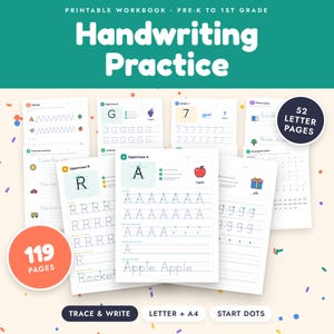 Handwriting Practice Workbook, Letter Tracing A-Z, Numbers 0-20, Preschool Kindergarten Printable image 1