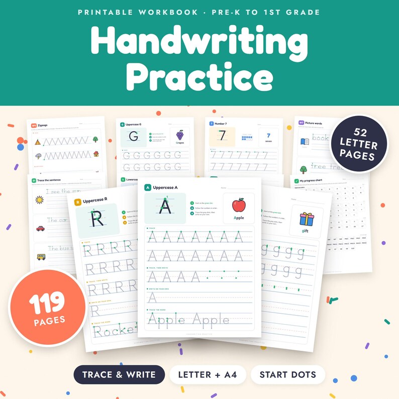 Handwriting Practice Workbook, Letter Tracing A-Z, Numbers 0-20, Preschool Kindergarten Printable image 1