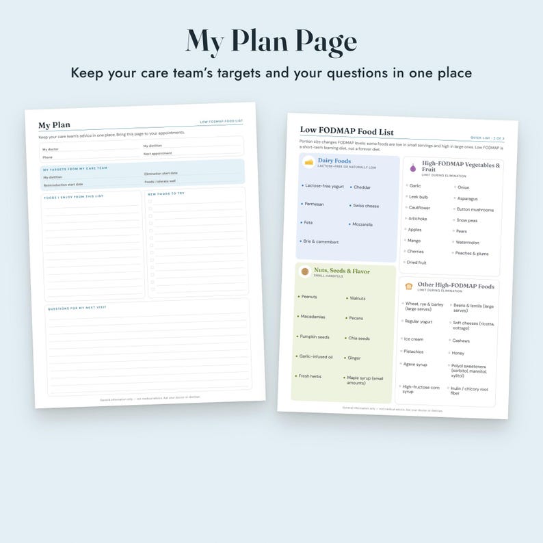 Low FODMAP Food List Printable, IBS Grocery List, Reintroduction Tracker, Letter A4 image 8