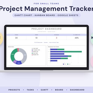 Project Management Template Google Sheets, Gantt Chart, Kanban Board, Team Task Tracker Spreadsheet image 1