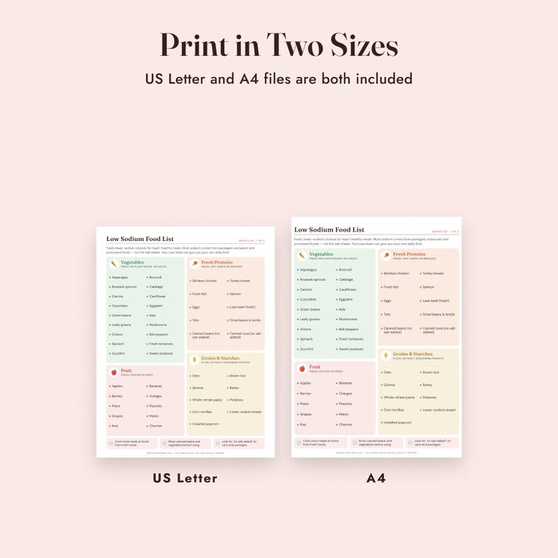 Low Sodium Food List Printable, Heart Healthy Grocery List, Sodium Tracker, Letter A4 image 9