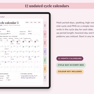 Cycle Tracker Journal Printable, Period Log, Menstrual Calendar, PMS Symptom Mood Planner, Undated Digital image 2