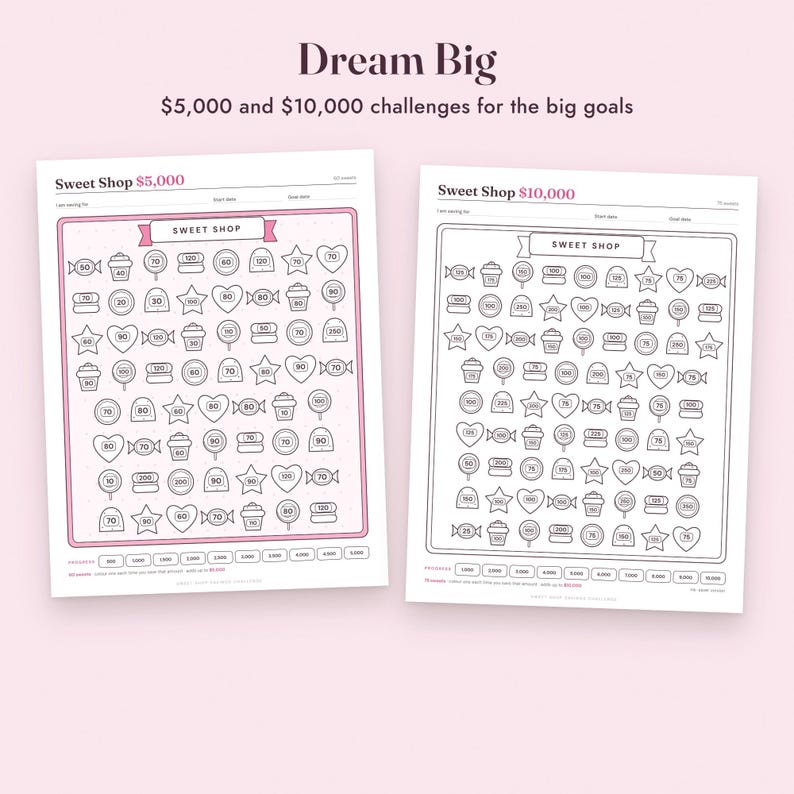 Savings Challenge Printable, Sweet Shop Candy Color In Tracker, 500 to 10000, Letter A4 image 6