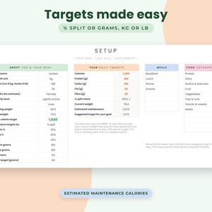 Kaloriräknare Google Sheets, Makrospårningsark, Matlogg, Proteinmål, Viktminskningsinstrumentpanel bild 7