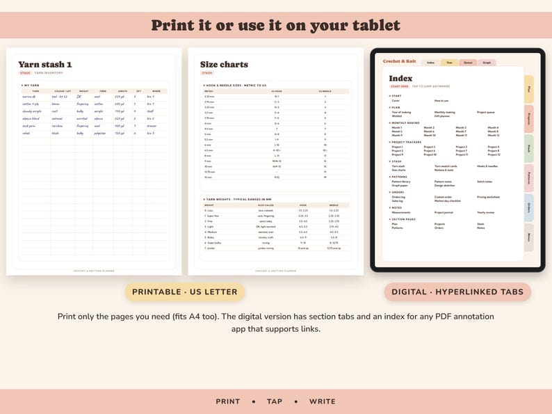 Crochet Planner Printable, Knitting Project Tracker, Yarn Stash Inventory, Row Counter, Pattern Log, Digital image 8
