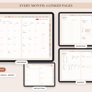 Undated Digital Planner, Hyperlinked Daily Weekly Monthly Pages, Boho Landscape Journal with Habit Tracker image 5