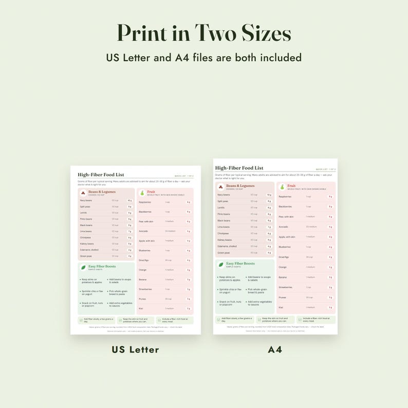 High Fiber Food List Printable With Grams, Grocery List, Fiber Tracker, Letter A4 image 9