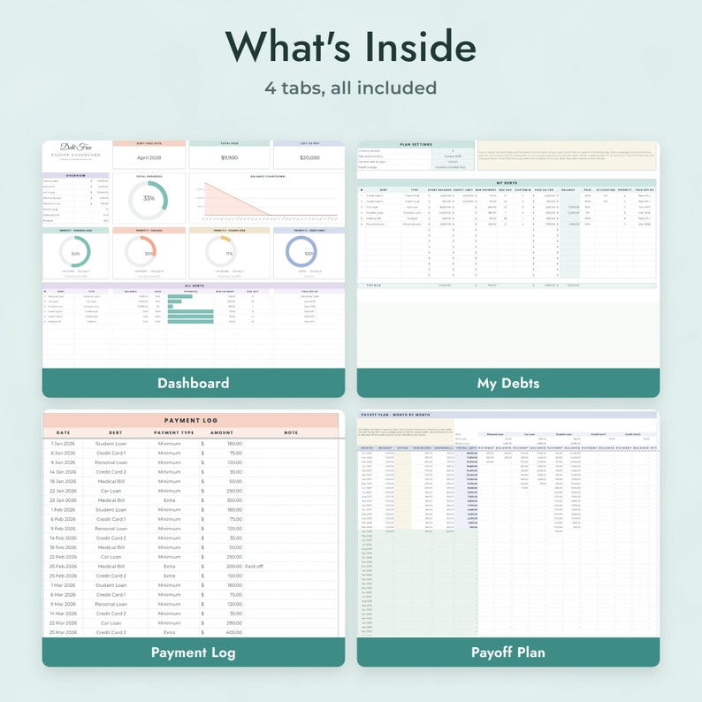 Debt Payoff Tracker Google Sheets, Debt Snowball Spreadsheet, Debt Free Date Calculator, Credit Card Payoff Planner, Debt Dashboard imagen 2