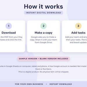 Project Management Template Google Sheets, Gantt Chart, Kanban Board, Team Task Tracker Spreadsheet image 7