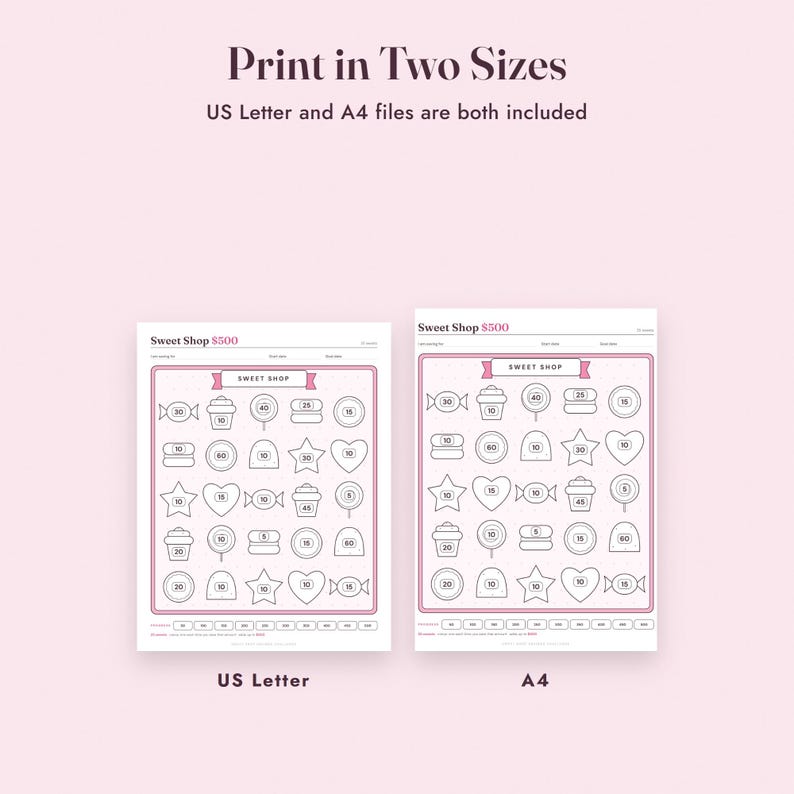 Savings Challenge Printable, Sweet Shop Candy Color In Tracker, 500 to 10000, Letter A4 image 9