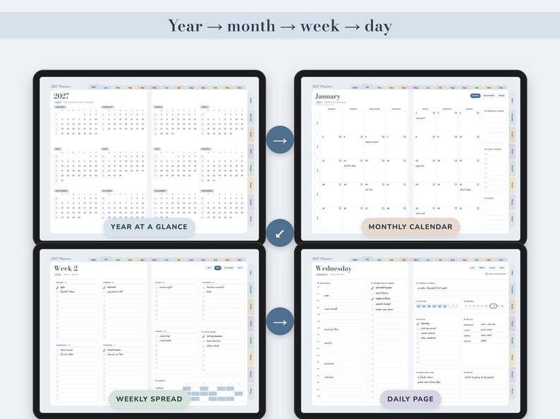 Digital Planner 2027 and Undated, Hyperlinked Daily Weekly Monthly Pages, Dusty Blue Landscape Journal image 4