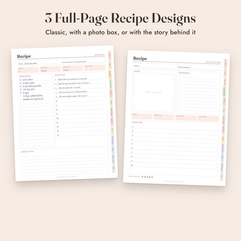 Recipe Book Template Printable, Family Cookbook, 4x6 Recipe Cards, Kitchen Binder Pages image 4