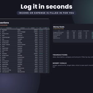 Dark Mode Budget Spreadsheet, Google Sheets Monthly Yearly Planner, Savings Goals Tracker Dashboard image 5