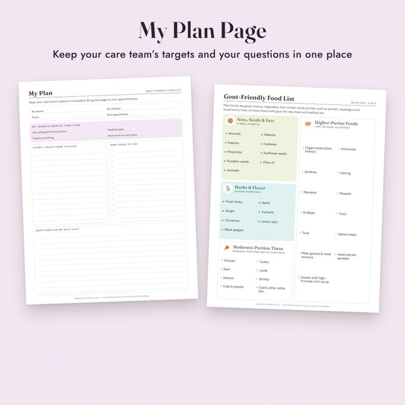 Gout Food List Printable, Low Purine Diet Chart, Grocery List, Flare Log, Letter A4 image 8