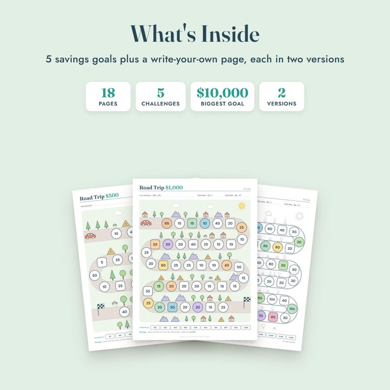 Savings Challenge Printable, Road Trip Map Color In Tracker, 500 to 10000, Letter A4 imagen 2