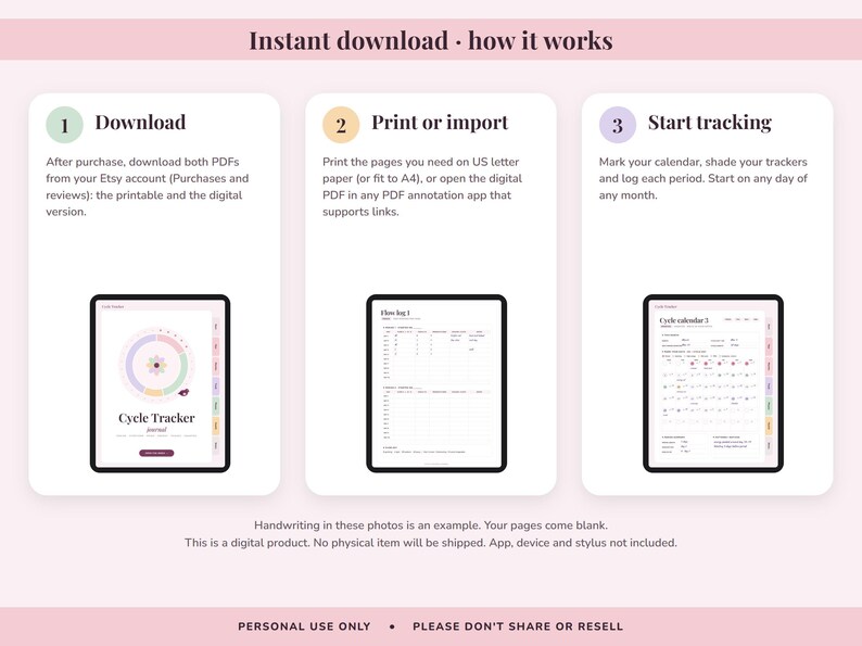 Cycle Tracker Journal Printable, Period Log, Menstrual Calendar, PMS Symptom Mood Planner, Undated Digital image 9