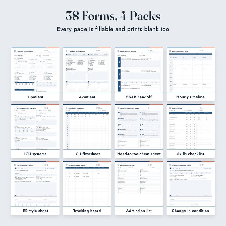 Nurse Report Sheet Bundle, 38 Fillable Forms, Med Surg, ICU, ER Style, New Grad image 3