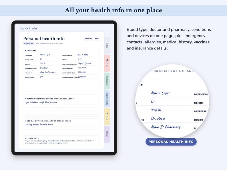 Medical Binder Printable and Digital, Health Planner, Medication Tracker, Blood Pressure Log, Symptom Journal bild 2