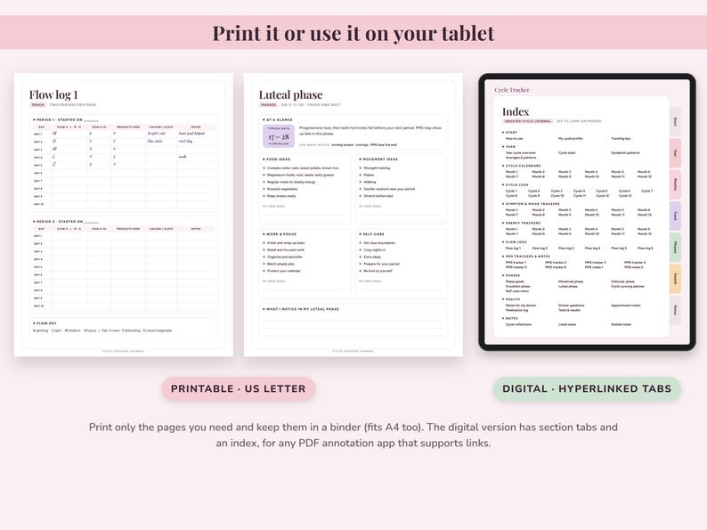 Cycle Tracker Journal Printable, Period Log, Menstrual Calendar, PMS Symptom Mood Planner, Undated Digital image 8