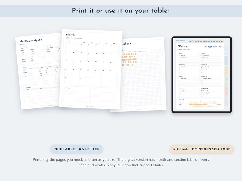 2027 Printable Planner, Monthly Weekly Calendar Pages, US Letter PDF plus Hyperlinked Digital Version image 7