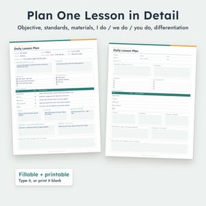 Invulbaar lesplansjabloon (PDF), dag- en weekplanningen, printbare docentenplanner, A4-formaat. afbeelding 4