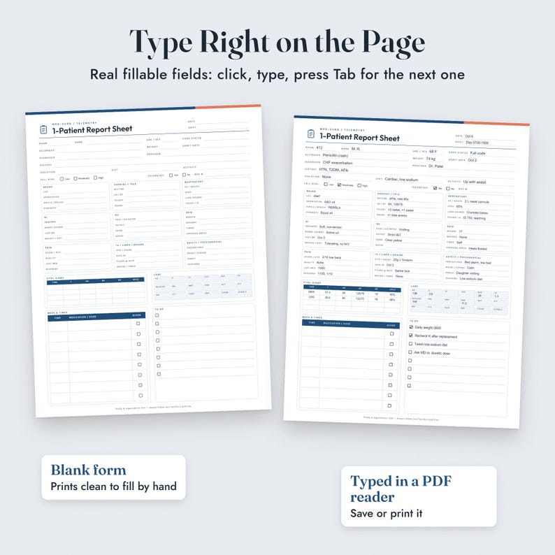 Nurse Report Sheet Bundle, 38 Fillable Forms, Med Surg, ICU, ER Style, New Grad image 4