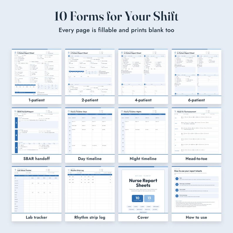 Nurse Report Sheet Med Surg, Fillable Nursing Brain Sheet, SBAR Handoff, Telemetry Template imagen 3