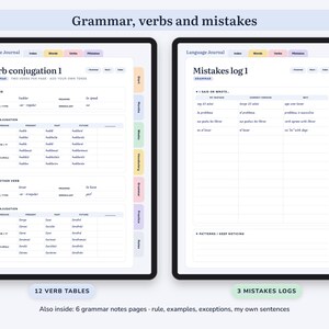 Printbaar taalleerdagboek, woordenlijst, werkwoordvervoeging, studieplanner, grammaticanotities, digitaal afbeelding 3