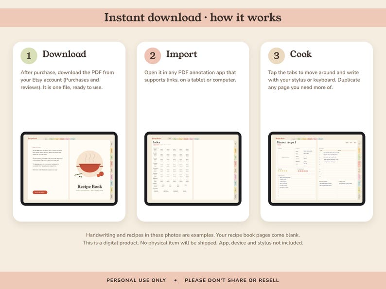 Digital Recipe Book, Hyperlinked Cookbook Template with 84 Cards, Meal Planner and Grocery List image 9