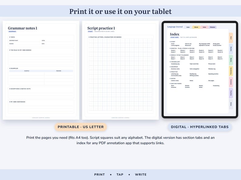 Printbaar taalleerdagboek, woordenlijst, werkwoordvervoeging, studieplanner, grammaticanotities, digitaal afbeelding 8