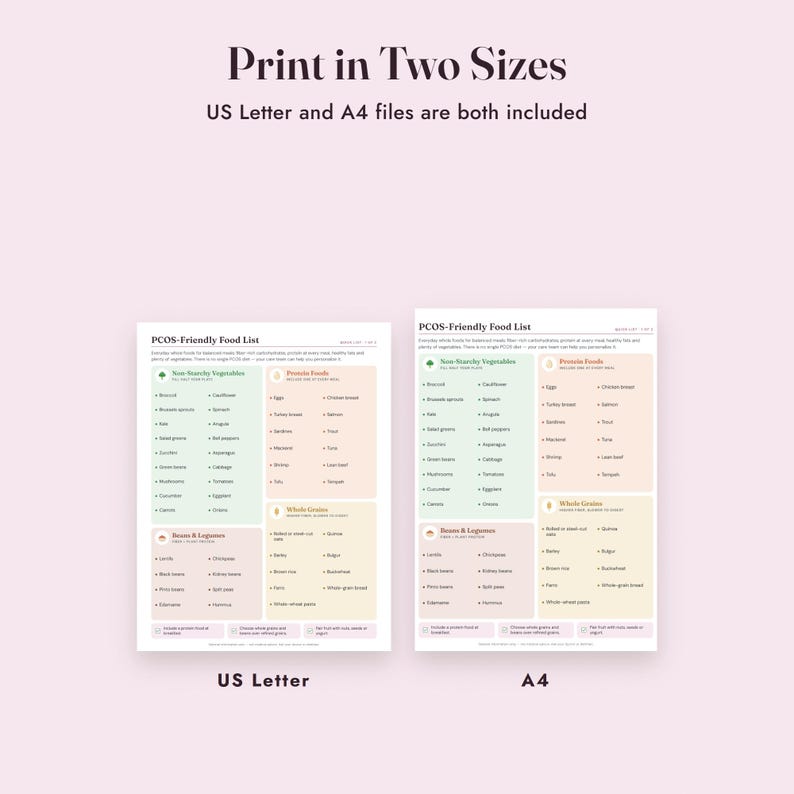 PCOS Food List Printable, PCOS Diet Grocery List, Meal Planner, Habit Tracker, Letter A4 Bild 9