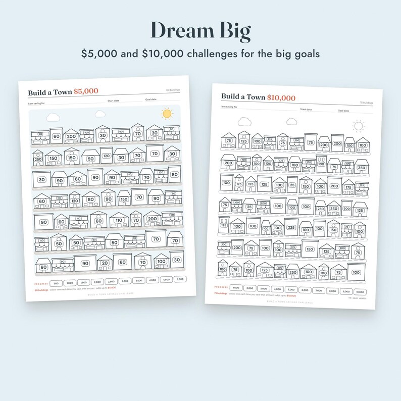 Savings Challenge Printable, Build a Town Color In Tracker, 500 to 10000, Letter A4 image 6