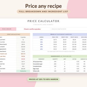 Recipe Cost Calculator Google Sheets, Bakery Pricing Spreadsheet, Home Baker Order Planner, Ingredient Costing image 4