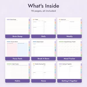 ADHD Planner Printable and Digital, Undated Brain Dump Pages, Focus Routine, Letter A4 Bild 2