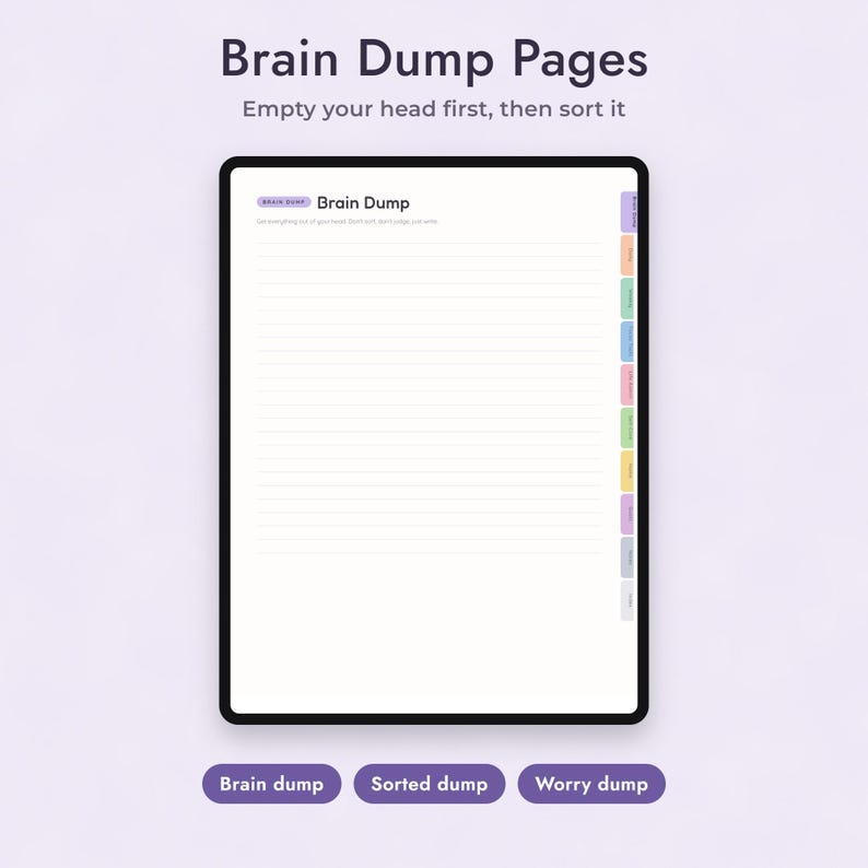 ADHD Planner Printable and Digital, Undated Brain Dump Pages, Focus Routine, Letter A4 Bild 3