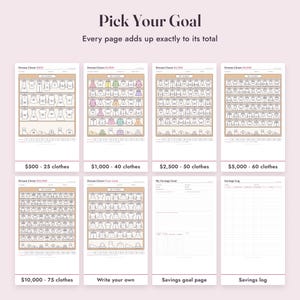 Spar-Challenge zum Ausdrucken, Traumkleiderschrank-Ausmal-Tracker, 500 bis 10000, Letter A4 Bild 3