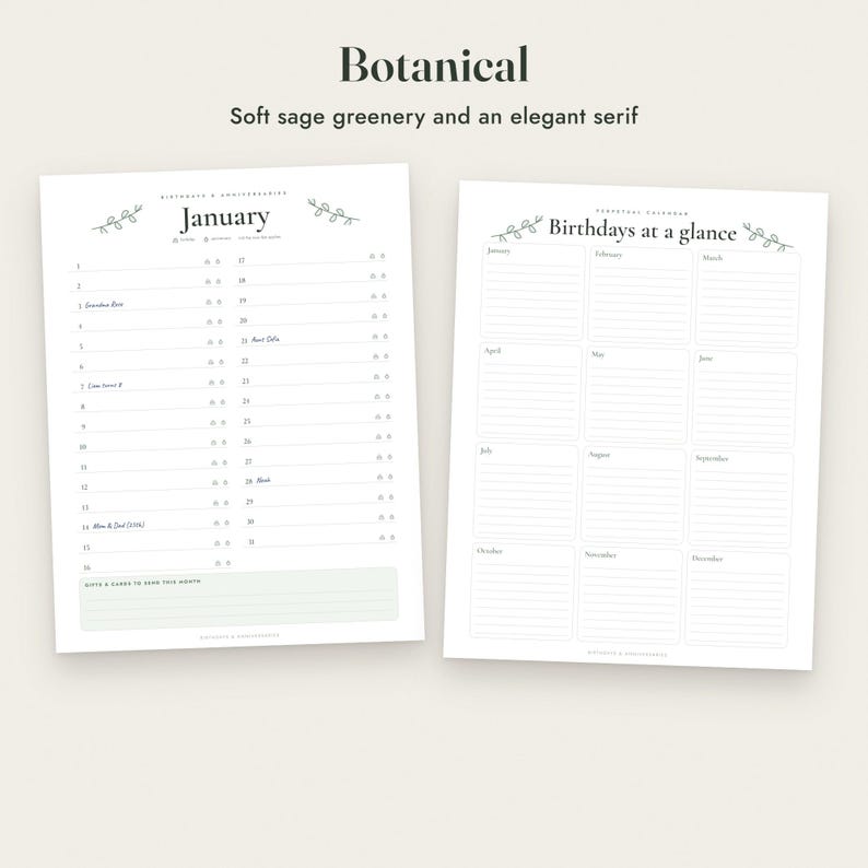 Birthday Calendar Printable, Perpetual Anniversary Calendar, 3 Styles, Monthly and One Page, Letter A4 imagen 4