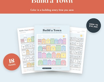 Savings Challenge Printable, Build a Town Color In Tracker, 500 to 10000, Letter A4
