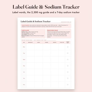 Low Sodium Food List Printable, Heart Healthy Grocery List, Sodium Tracker, Letter A4 image 6