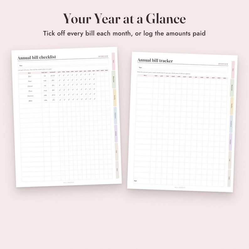 Bill Tracker Printable, Monthly Payment Calendar, Annual Checklist, Autopay Log, Due Dates, Letter A4 image 5