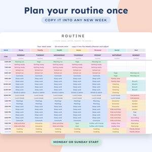Weekly Planner Google Sheets, Time Block Schedule, Routine Template, To Do List, Habit Tracker image 7