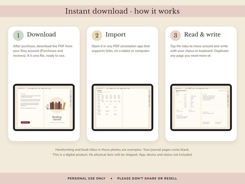 Digital Reading Journal, Hyperlinked Book Tracker with Review Pages, TBR List and Yearly Challenge image 9
