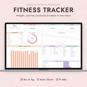 Fitness Planner Google Sheets, Weight Loss Journey Tracker, Calorie and Workout Log, Body Measurements bild 1