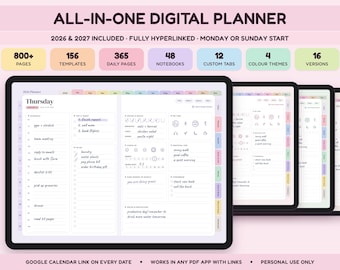 Digital Planner 2026 2027, All in One Hyperlinked Daily Weekly Monthly, Lavender Blush Sage Sand