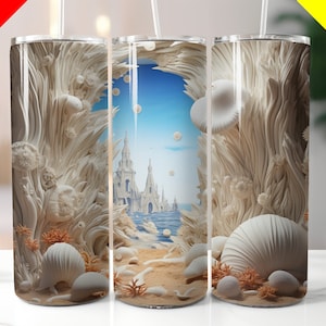 3D Sea Shell Tumbler 20oz Tumbler Wrap Tumbler Wrap Designs Tumbler Wrap PNG Tumbler Straight PNG Sublimation Designs Starfish Tumbler