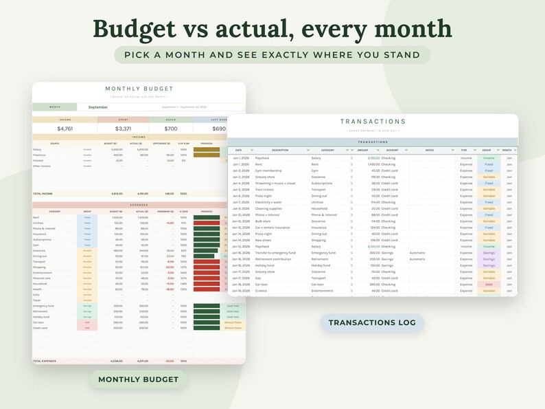 Annual Budget Spreadsheet Google Sheets, Yearly Money Planner with Monthly Tracker and Year Summary image 3