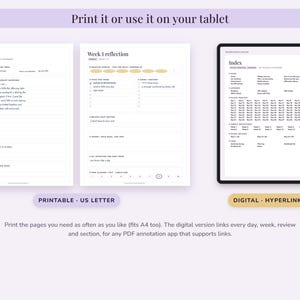 Puede incluir: Un conjunto de diario de manifestaci&oacute;n que incluye dos p&aacute;ginas imprimibles tama&ntilde;o A4 tituladas Scripting 1 y Week 1 reflection, junto con una versi&oacute;n digital para tableta con una p&aacute;gina de &iacute;ndice con hiperv&iacute;nculos y listas estructuradas.
